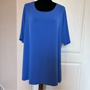 Susan Graver QVC Blue Scoop Neck Elbow Length Sleeve Blouse Size XL‎
